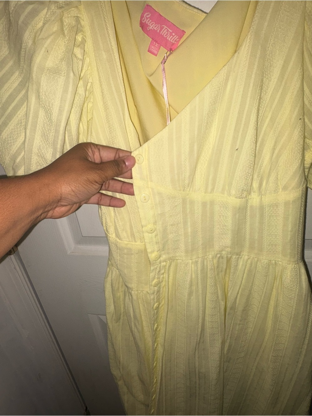 Sugar Thrillz Pale Yellow Puff Sleeve Mini Dress - Picture 2 of 3
